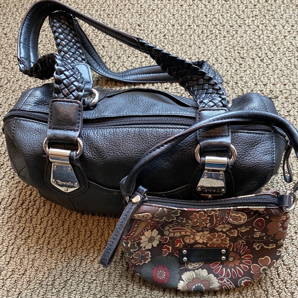 Tignanello black leather handbag with small purse